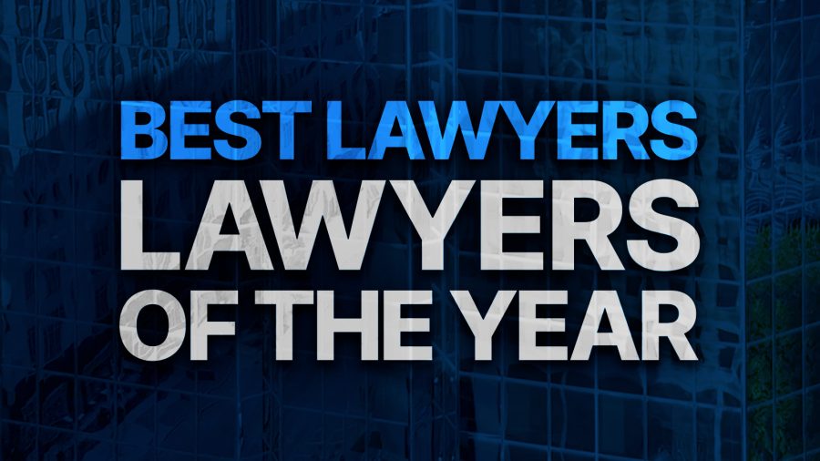 Image of exterior of Leadership Square in downtown Oklahoma City with the words "Best Lawyers: Lawyers of the Year" overlayed
