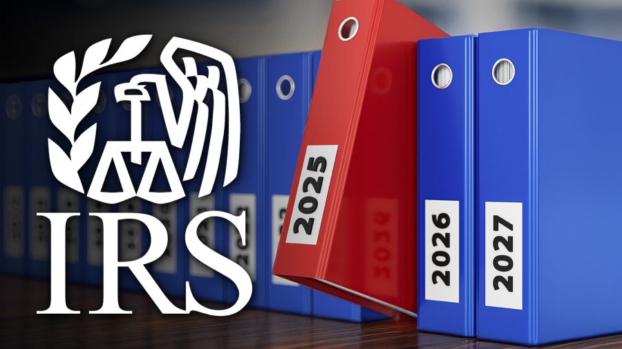 2025 archive concept showing documents and files with IRS logo