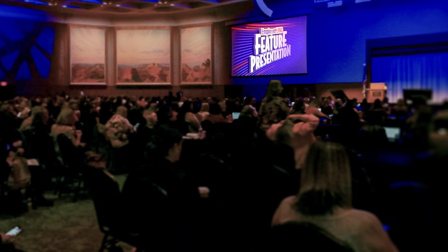 EmployerLINC25 attendees watch the opening HR Land theme presentation on April 2, 2025 at the National Cowboy & Western Heritage Museum.