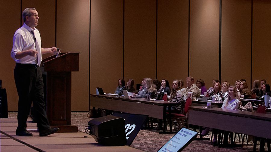 McAfee & Taft labor lawyer Charlie Plumb speaks to Tulsa attendees at the EmployerLINC25 seminar on April 4, 2025 at Renaissance Tulsa Hotel & Convention Center.