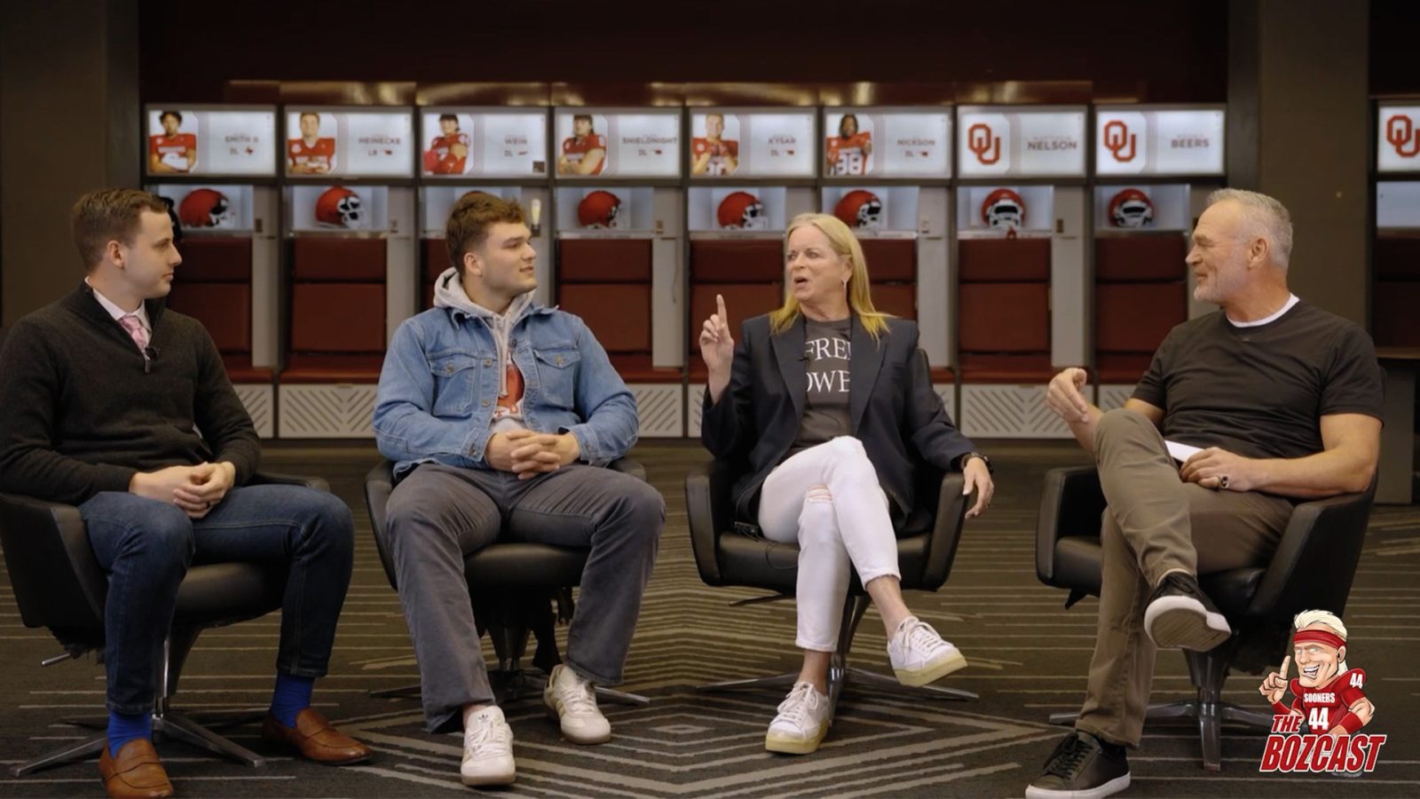 Snapshot from the inaugural episode of The Bozcast with Brian Bosworth, featuring McAfee & Taft trial lawyer Mary Quinn Cooper and her client Owen Heinecke, an OU linebacker fighting the NCAA about eligibility.