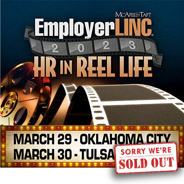 EmployerLINC 2023 Logo with cinema reel in the background and marquee with dates and sold out sign